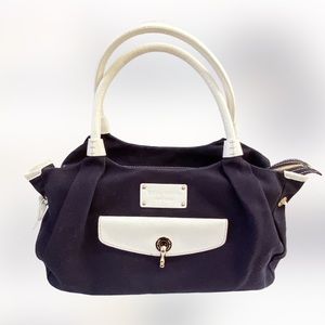 Kate Spade Stevie Navy Blue Nylon and White Leather Trim Tote